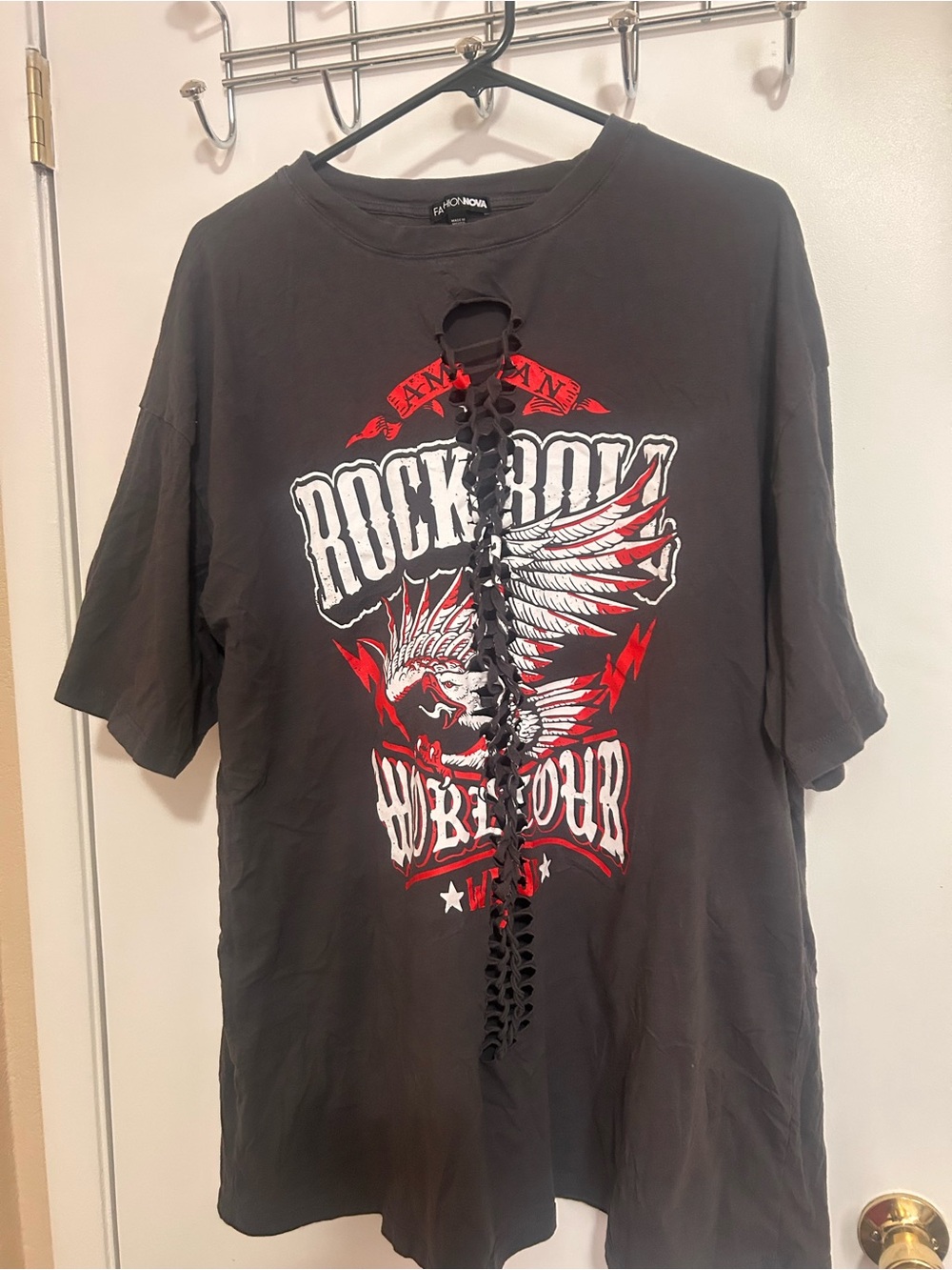Fashion Nova Women’s Rock & Roll Distressed Graphic Tee